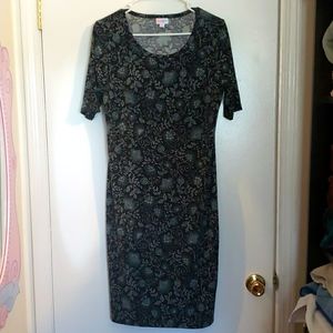 LuLaRoe black with green and white floral print dress Size L